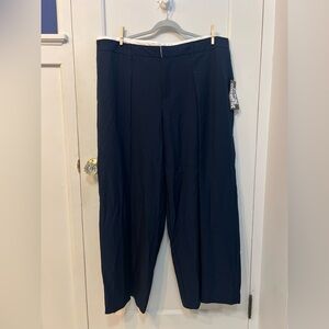 Future Collective Women’s Mid-Rise Wide Leg Contrast Waistband Trousers Navy 1X